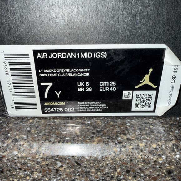 Air Jordan 1 Mid (GS) Light Smoke Grey/Black-White 7Y-8.5 Women main image 8